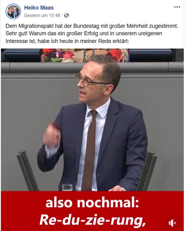 Heiko Maas am Rednerpult im Bundestag mit dem Text "also nochmal: Re - du -zie rung"