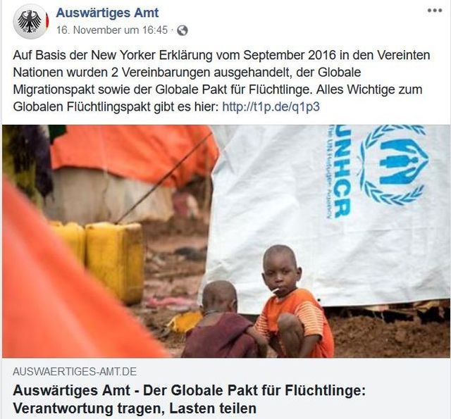 "Verantwortung tragen, Lasten teilen", so der Titel eines Facebook-Posts mit Kindern vor einem weißen Zelt.